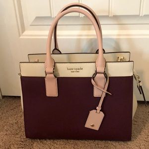 NWT Kate Spade Handbag, maroon/ beige/ rose pink